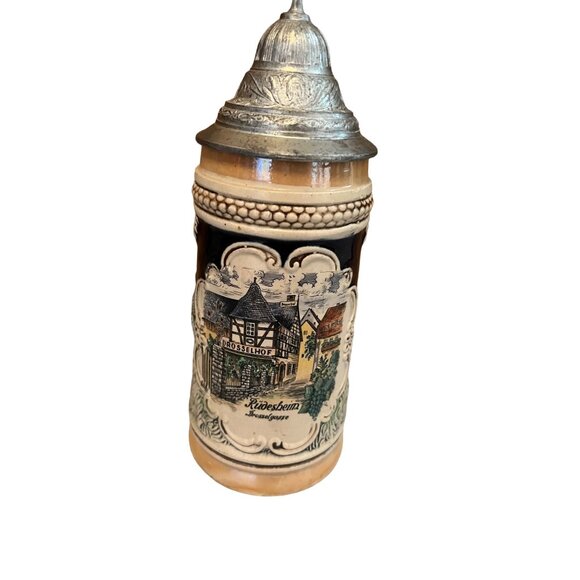 West Germany Other - Vintage West Germany Beer Stein With Pewter Lid Rudesheim Drosselgasse Drinkware